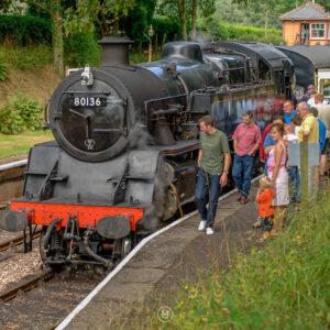 Crowds admire 80136 on the West Somerset Railway